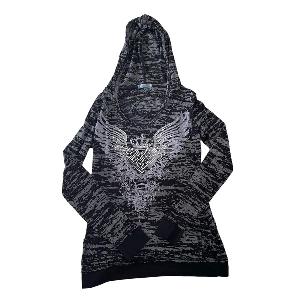 goth rhinestone hooded shirt y2k